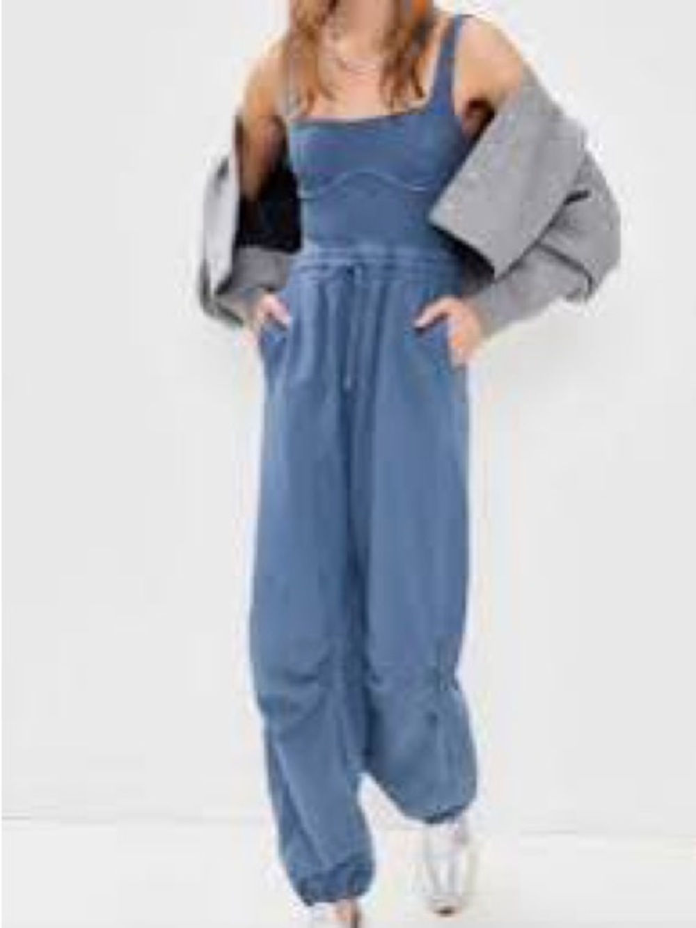 FP Movement by Free People Washed Blue Denim Jumpsuit